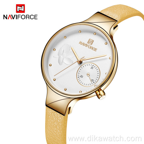 Naviforce 5001 Beautiful Flower Women Watches Calendar Dual Dial Hours Clock Ladies Digital Watches NF5001S